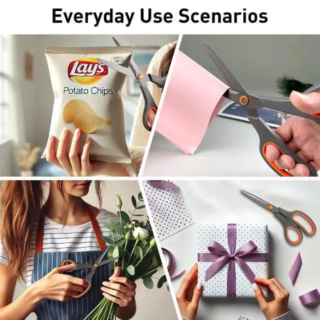 Alt view image 7 of 7 - All-Purpose Scissors Bulk 2-Pack - Ultra Sharp 2.5mm Thick Blade Shears with Comfort-Grip Handles for Home and Office, Suitable for Right/Left Handed Use
