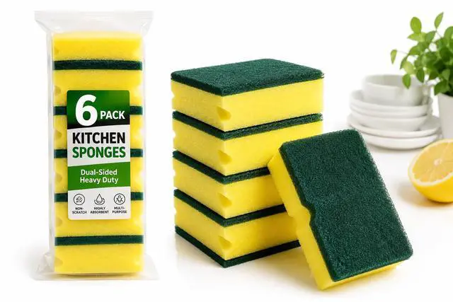 Alt view image 3 of 5 - Kitchen Cleaning Sponges, 6 Pack, Non-Scratch Scrub Sponges