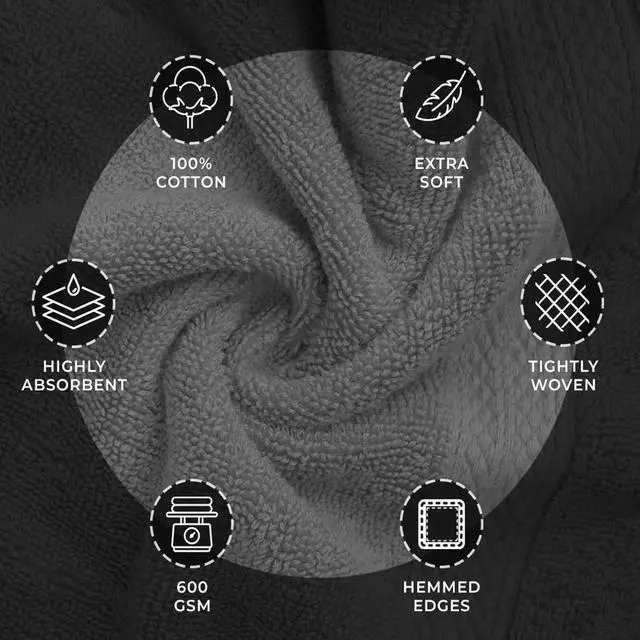 Alt view image 3 of 7 - Bath Towels - Bath Towel Set, 100% Cotton Ultra Soft Highly Absorbent Quick Drying Lightweight Towels for Bathrooom, 27x54 Inches Washable Resuable Hotel Spa Gym Dark Grey Towel