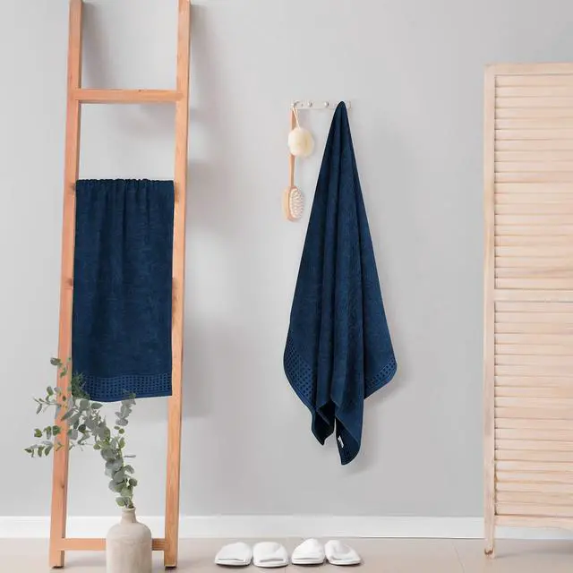 Alt view image 4 of 7 - 100% Cotton 2 Pack Oversized Bath Towel Set 28x55 Inches, Ultra Soft Highly Absorbant Compact Quickdry & Lightweight Large Bath Towels, Ideal for Gym Travel Camp Pool - Mineral Blue