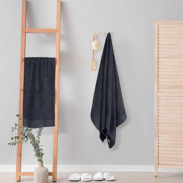 Alt view image 4 of 7 - 100% Cotton 2 Pack Oversized Bath Towel Set 28x55 Inches, Ultra Soft Highly Absorbant Compact Quickdry & Lightweight Large Bath Towels, Ideal for Gym Travel Camp Pool - Charcoal Grey