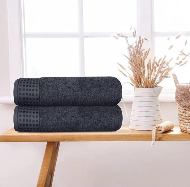 Alt view image 3 of 7 - 100% Cotton 2 Pack Oversized Bath Towel Set 28x55 Inches, Ultra Soft Highly Absorbant Compact Quickdry & Lightweight Large Bath Towels, Ideal for Gym Travel Camp Pool - Charcoal Grey