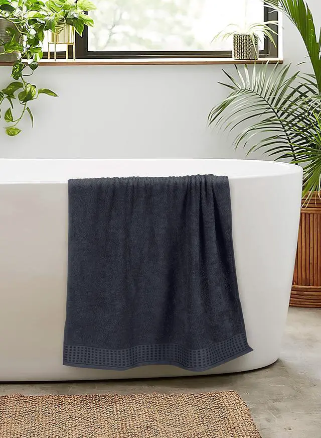 Alt view image 5 of 7 - 100% Cotton 2 Pack Oversized Bath Towel Set 28x55 Inches, Ultra Soft Highly Absorbant Compact Quickdry & Lightweight Large Bath Towels, Ideal for Gym Travel Camp Pool - Charcoal Grey