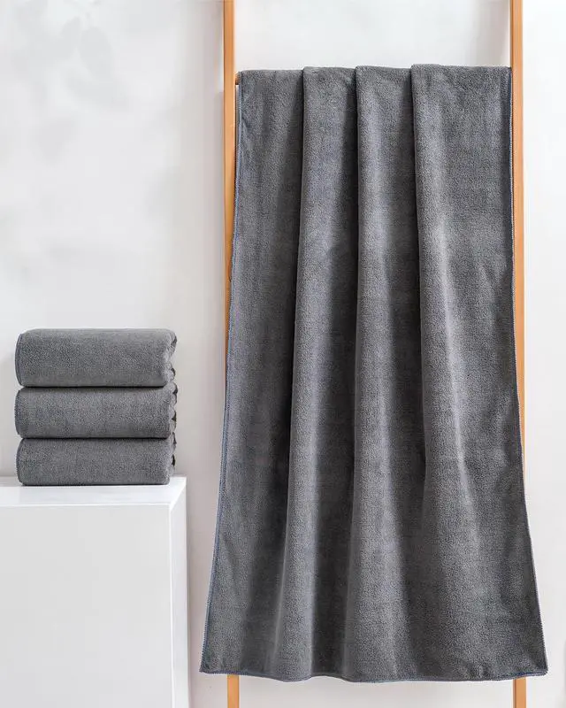 Alt view image 3 of 7 - 2-Piece Bath Towel Set - Ultra Soft Highly Absorbent No Fuzz Quick-Dry Microfiber Bath Sheets for Gym, Spa, and Salon -Dark Grey, 28 x 55 inches