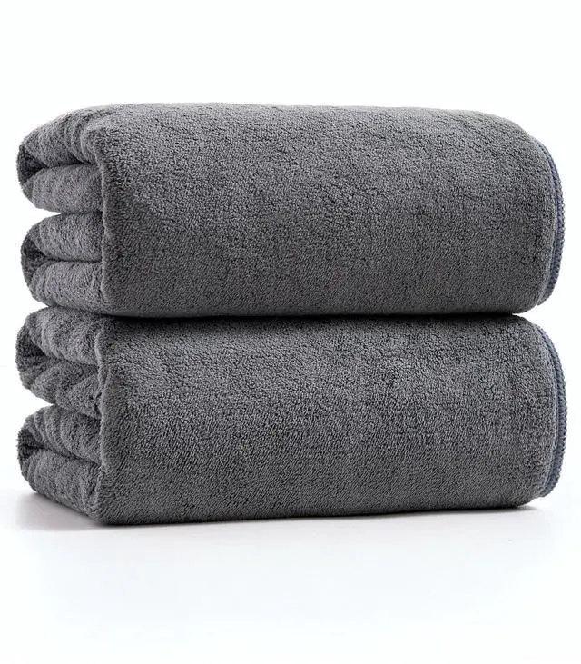 Main image of 2-Piece Bath Towel Set - Ultra Soft Highly Absorbent No Fuzz Quick-Dry Microfiber Bath Sheets for Gym, Spa, and Salon -Dark Grey, 28 x 55 inches