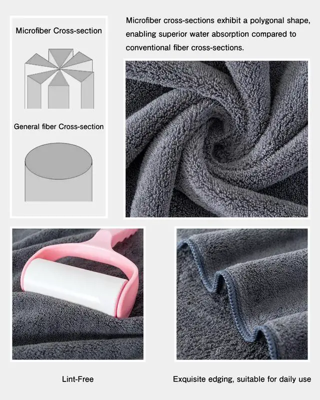Alt view image 4 of 7 - 2-Piece Bath Towel Set - Ultra Soft Highly Absorbent No Fuzz Quick-Dry Microfiber Bath Sheets for Gym, Spa, and Salon -Dark Grey, 28 x 55 inches