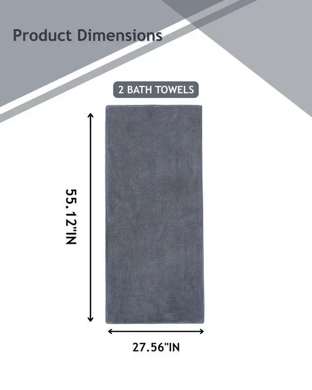 Alt view image 2 of 7 - 2-Piece Bath Towel Set - Ultra Soft Highly Absorbent No Fuzz Quick-Dry Microfiber Bath Sheets for Gym, Spa, and Salon -Dark Grey, 28 x 55 inches