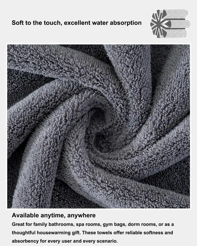 Alt view image 5 of 7 - 2-Piece Bath Towel Set - Ultra Soft Highly Absorbent No Fuzz Quick-Dry Microfiber Bath Sheets for Gym, Spa, and Salon -Dark Grey, 28 x 55 inches