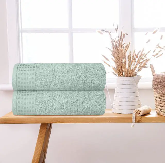 Alt view image 3 of 7 - 100% Cotton 2 Pack Oversized Bath Towel Set 28x55 Inches, Ultra Soft Highly Absorbant Compact Quickdry & Lightweight Large Bath Towels, Ideal for Gym Travel Camp Pool - Sea Green