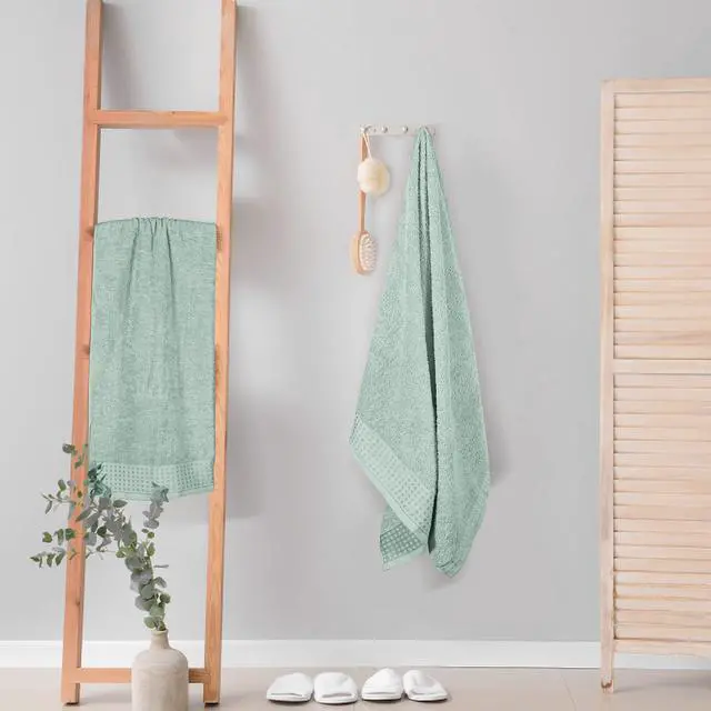 Alt view image 4 of 7 - 100% Cotton 2 Pack Oversized Bath Towel Set 28x55 Inches, Ultra Soft Highly Absorbant Compact Quickdry & Lightweight Large Bath Towels, Ideal for Gym Travel Camp Pool - Sea Green