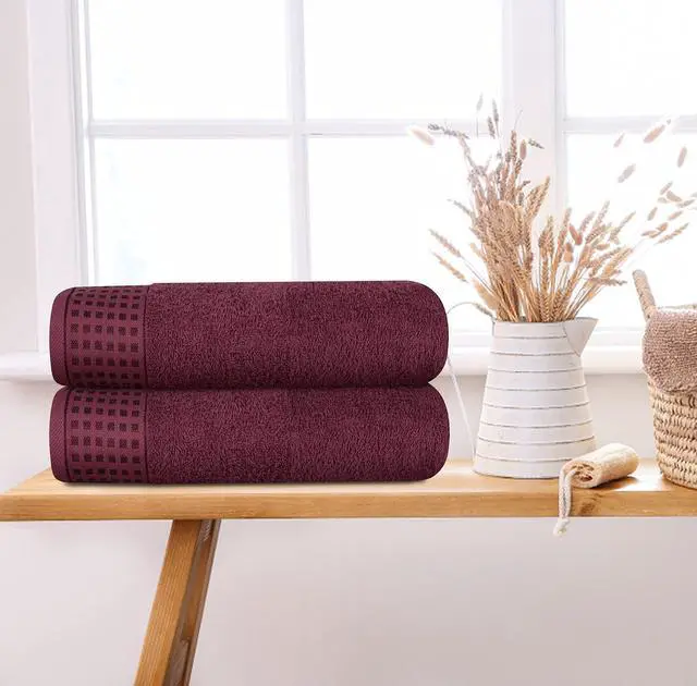 Alt view image 3 of 7 - 100% Cotton 2 Pack Oversized Bath Towel Set 28x55 Inches, Ultra Soft Highly Absorbant Compact Quickdry & Lightweight Large Bath Towels, Ideal for Gym Travel Camp Pool - Burgundy