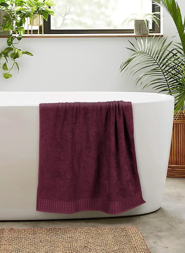 Alt view image 5 of 7 - 100% Cotton 2 Pack Oversized Bath Towel Set 28x55 Inches, Ultra Soft Highly Absorbant Compact Quickdry & Lightweight Large Bath Towels, Ideal for Gym Travel Camp Pool - Burgundy