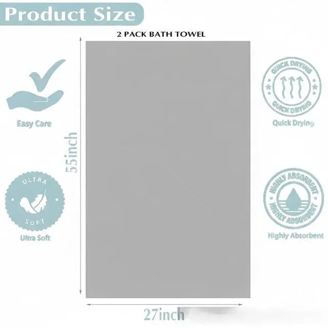 Alt view image 3 of 7 - 2-Pack Microfiber Towels 27x54(Inches), Ultra Soft Quick Dry Bath Towels, Highly Absorbent & Lightweight for Gym, Yoga, Travel, Spa, Home & Post-Workout, Large Bath Sheet Set