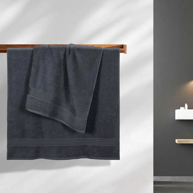 Alt view image 2 of 6 - Cotton 2 Pack Oversized Bath Towel Set 28x55 inches, Large Bath Towels, Ultra Absorbant Compact Quickdry & Lightweight Towel, Ideal for Gym Travel Camp Pool - Charcoal Grey