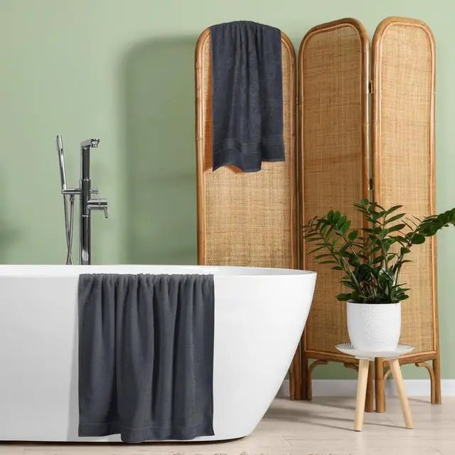 Alt view image 4 of 6 - Cotton 2 Pack Oversized Bath Towel Set 28x55 inches, Large Bath Towels, Ultra Absorbant Compact Quickdry & Lightweight Towel, Ideal for Gym Travel Camp Pool - Charcoal Grey
