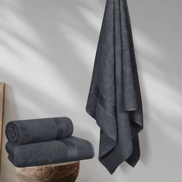 Alt view image 3 of 6 - Cotton 2 Pack Oversized Bath Towel Set 28x55 inches, Large Bath Towels, Ultra Absorbant Compact Quickdry & Lightweight Towel, Ideal for Gym Travel Camp Pool - Charcoal Grey