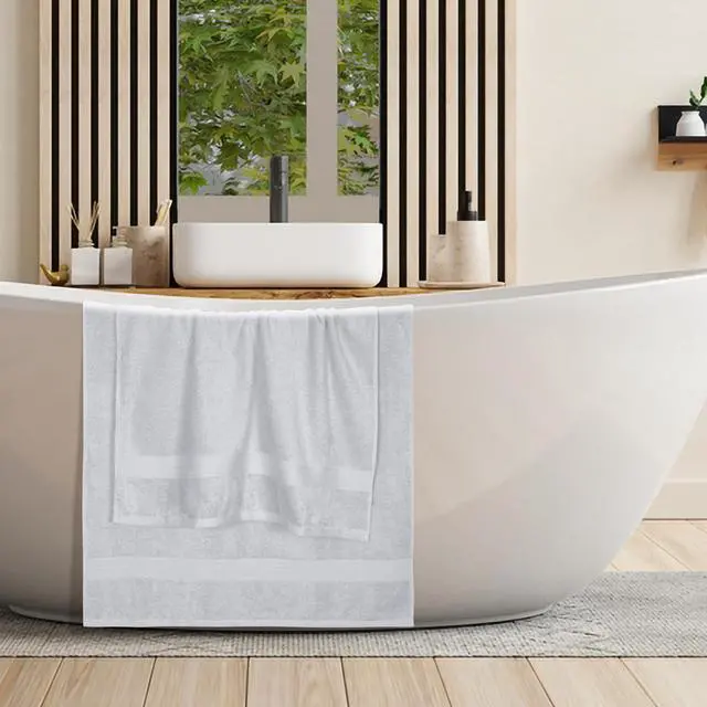 Alt view image 5 of 7 - Cotton 2 Pack Oversized Bath Towel Set, Large Bath Towels 27x54, Ultra Soft, Absorbent, Compact, Quick Drying and Lightweight, Eco-Friendly and 100% Recyclable Towel Set - Light Grey