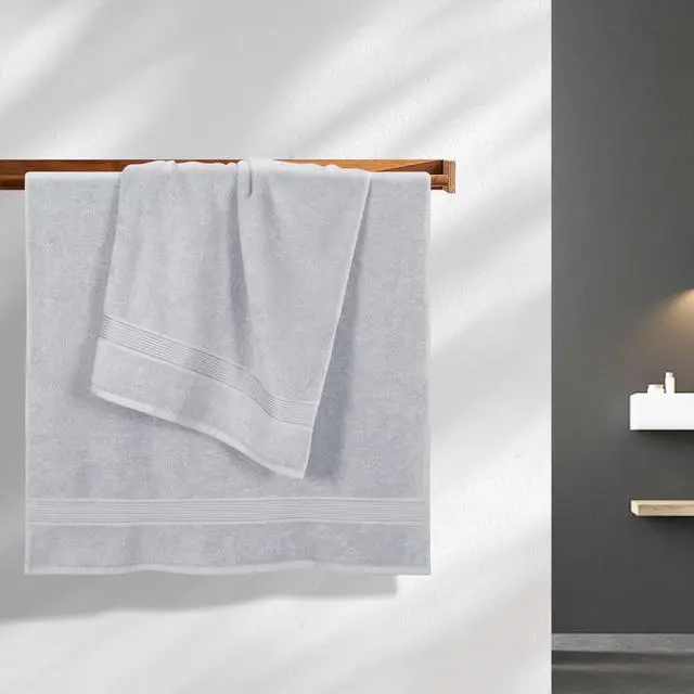 Alt view image 3 of 7 - Cotton 2 Pack Oversized Bath Towel Set 28x55 inches, Large Bath Towels, Ultra Absorbant Compact Quickdry & Lightweight Towel, Ideal for Gym Travel Camp Pool - Light Grey