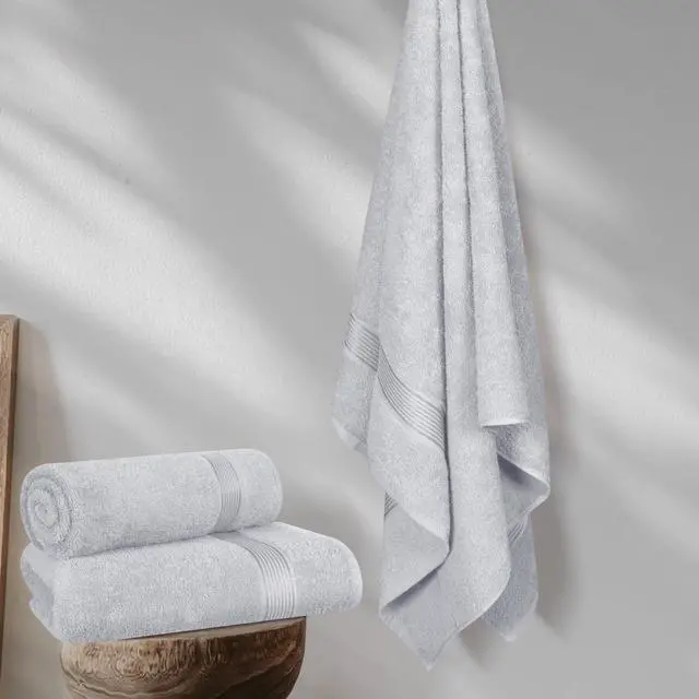 Alt view image 4 of 7 - Cotton 2 Pack Oversized Bath Towel Set 28x55 inches, Large Bath Towels, Ultra Absorbant Compact Quickdry & Lightweight Towel, Ideal for Gym Travel Camp Pool - Light Grey