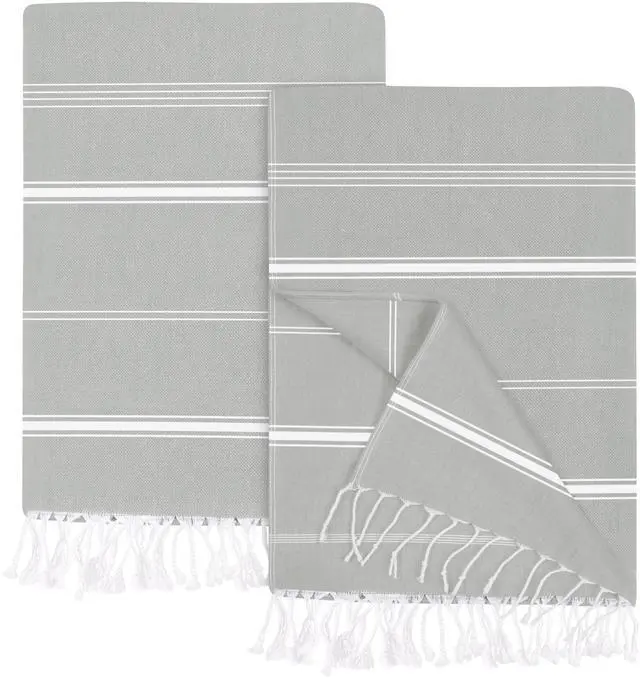 Main image of Pack of 2 Turkish Beach Towel (40x72 Inches), Oversized 100% Cotton Sand Free Lightweight Absorbent Quick-Dry Beach Blanket, Extra Large Turkish Bath Towels for Travel (Cool Grey)