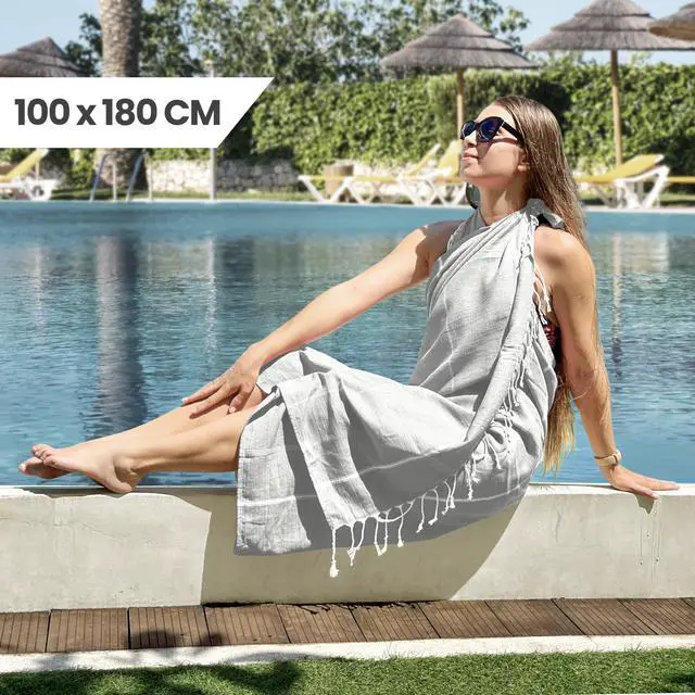 Alt view image 2 of 7 - Pack of 2 Turkish Beach Towel (40x72 Inches), Oversized 100% Cotton Sand Free Lightweight Absorbent Quick-Dry Beach Blanket, Extra Large Turkish Bath Towels for Travel (Cool Grey)