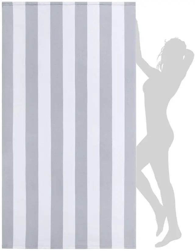 Main image of Extra Large Beach Towel - Oversized Mircofiber Beach Towel 40'' x 70'', XL Striped Lightweight Pool Towel, Big Cabana Swim Travel Towel for Adults Mens Women,Grey