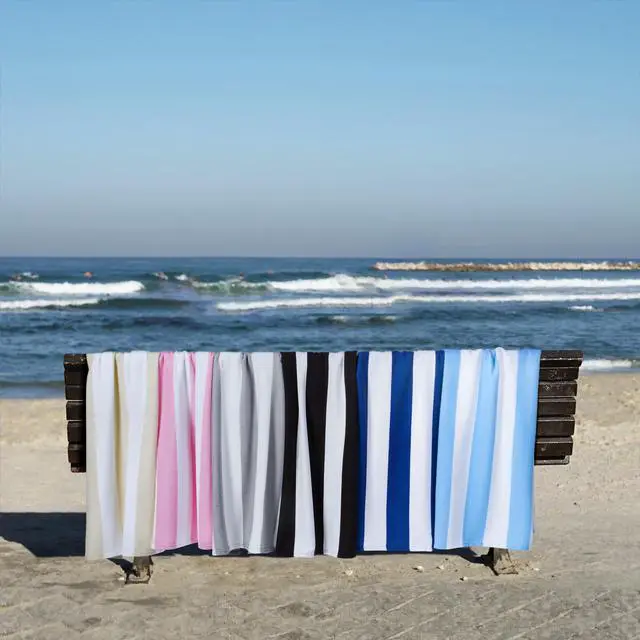 Alt view image 6 of 7 - Extra Large Beach Towel - Oversized Mircofiber Beach Towel 40'' x 70'', XL Striped Lightweight Pool Towel, Big Cabana Swim Travel Towel for Adults Mens Women,Grey