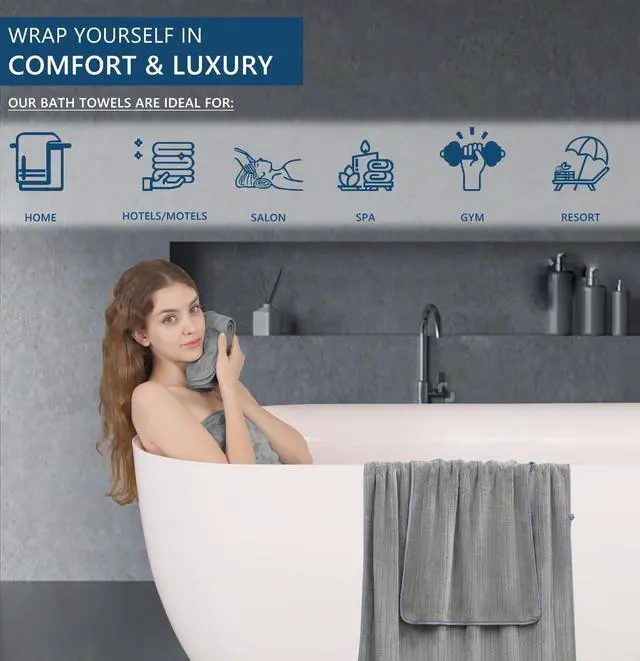 Alt view image 2 of 7 - 2 Piece Hand Towel Set 16"x31",Ultra Soft Bathroom Towel with Hanging Loops,100% Microfiber Towel Set,Highly Absorbent Quick Dry Hand Towel for Daily Use,Grey Towel for Bathroom,Hotel,Shower,Spa
