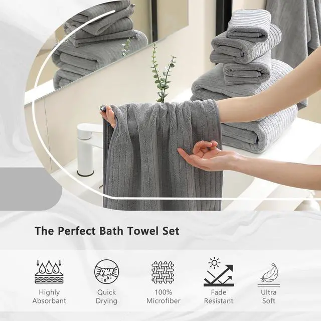 Alt view image 3 of 7 - 2 Piece Hand Towel Set 16"x31",Ultra Soft Bathroom Towel with Hanging Loops,100% Microfiber Towel Set,Highly Absorbent Quick Dry Hand Towel for Daily Use,Grey Towel for Bathroom,Hotel,Shower,Spa