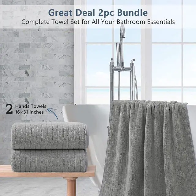 Alt view image 5 of 7 - 2 Piece Hand Towel Set 16"x31",Ultra Soft Bathroom Towel with Hanging Loops,100% Microfiber Towel Set,Highly Absorbent Quick Dry Hand Towel for Daily Use,Grey Towel for Bathroom,Hotel,Shower,Spa