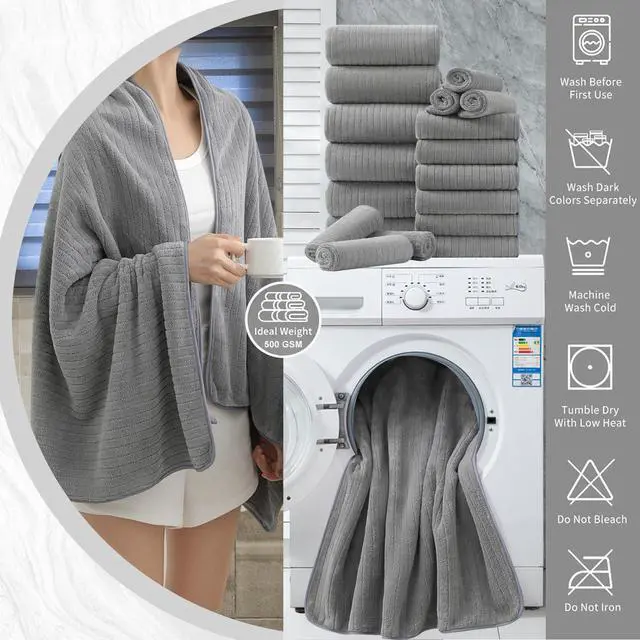 Alt view image 6 of 7 - 2 Piece Hand Towel Set 16"x31",Ultra Soft Bathroom Towel with Hanging Loops,100% Microfiber Towel Set,Highly Absorbent Quick Dry Hand Towel for Daily Use,Grey Towel for Bathroom,Hotel,Shower,Spa