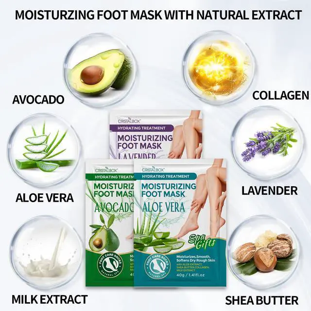 Alt view image 3 of 7 - 5 Pack Moisturizing Foot Mask, Hydrating Feet Mask for Dry Cracked Feet, Moisturizing Foot Socks Dry Skin Moisturizer for Soft Smooth Feet, Foot Spa Care Kit, Ideal Holiday Gift for Women and Men