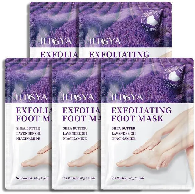 Main image of Foot Peeling Mask - 5 Pack Exfoliating Foot Peel Mask for Dry Cracked Feet - Baby Soft Foot Mask Socks for Removing Dead Skin, Cracked Heels, and Calluses - Lavender, Shea Butter, Aloe - Women and Men