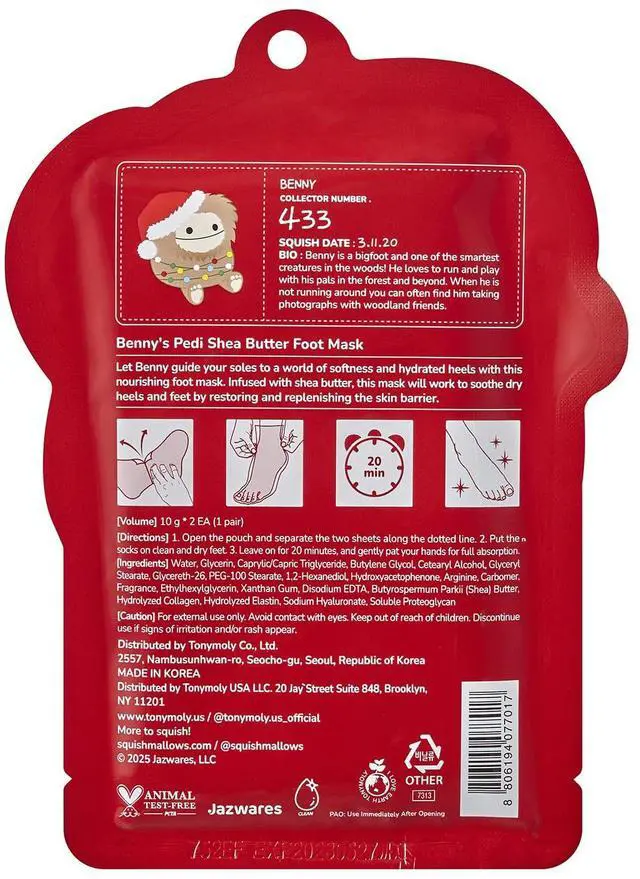 Alt view image 2 of 3 - x Squishmallows Benny Pedi Foot Mask Limited Edition Holiday Hydrating Foot Treatment with Shea Butter Moisturizing Korean Foot Mask to Soothe & Restore Dry, Cracked Heels