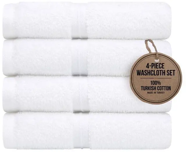 Main image of Luxury & Soft Washcloths Set of 4 (12"" x 12"") Hotel Quality, Versatile as, Face Towels, Hand Towels, 100% Cotton Wash Cloths, Makeup Towels, Hotel Rags -%100 Cotton - White