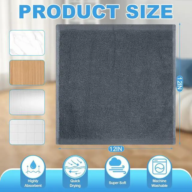 Alt view image 3 of 7 - 6 Pack 100% Cotton Wash Cloth, 12x12 Inch, Grey