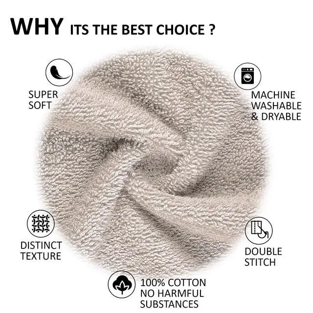 Alt view image 4 of 4 - Quick-Dry, Soft & High Absorbent Washcloths Towels 13"x13" Cotton Turkish Towel Set of 4 | Daily Use 100% Cotton Towels for Bathroom, Gym & More | Bathroom Towels Set (4 Pcs Ice Silver)