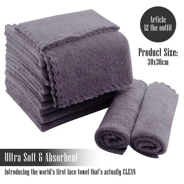 Alt view image 2 of 7 - 12 Pack Premium Washcloths Set - Quick Drying- Soft Microfiber Coral Velvet Highly Absorbent Wash Clothes - Multipurpose Use as Bath, Spa, Facial, Fingertip Towel (Grey)
