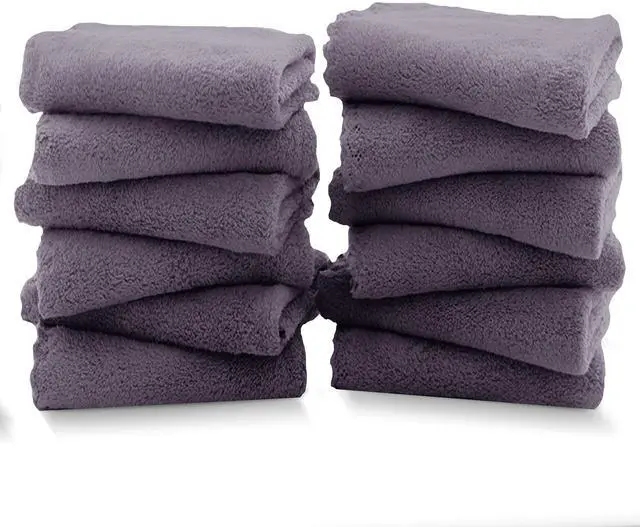 Main image of 12 Pack Premium Washcloths Set - Quick Drying- Soft Microfiber Coral Velvet Highly Absorbent Wash Clothes - Multipurpose Use as Bath, Spa, Facial, Fingertip Towel (Grey)