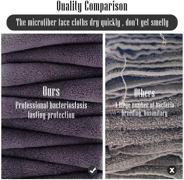 Alt view image 3 of 7 - 12 Pack Premium Washcloths Set - Quick Drying- Soft Microfiber Coral Velvet Highly Absorbent Wash Clothes - Multipurpose Use as Bath, Spa, Facial, Fingertip Towel (Grey)