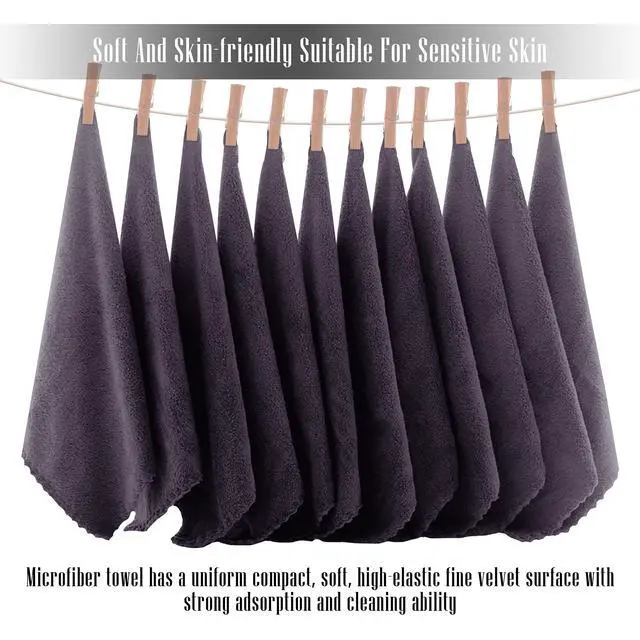 Alt view image 4 of 7 - 12 Pack Premium Washcloths Set - Quick Drying- Soft Microfiber Coral Velvet Highly Absorbent Wash Clothes - Multipurpose Use as Bath, Spa, Facial, Fingertip Towel (Grey)