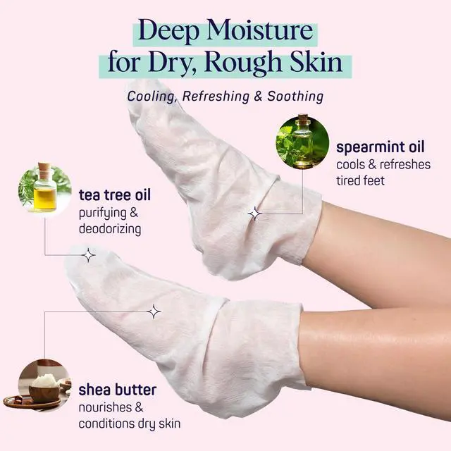 Alt view image 5 of 7 - Moisturizing Foot Sockies | Foot Mask for Dry Cracked Feet | Tea Tree Oil Softening Booties | Callus Remover Alternative | Self Care Gifts for Women | 4 Pack