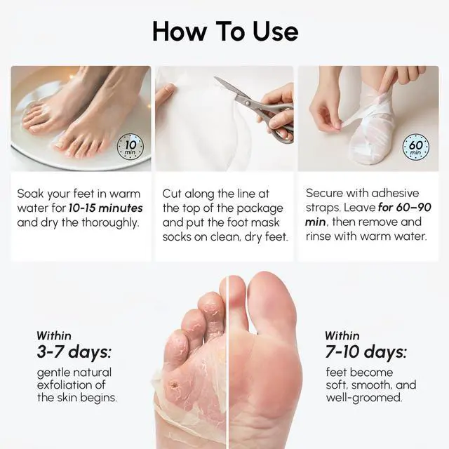 Alt view image 7 of 7 - Foot Peeling Mask 3-in-1 Foot Mask for Dry Cracked Feet, Callus Remover Dead Skin Exfoliating Foot Peel Mask with Glycolic Acid Moisturizing Socks for Men Spa Self Care Gifts for Women