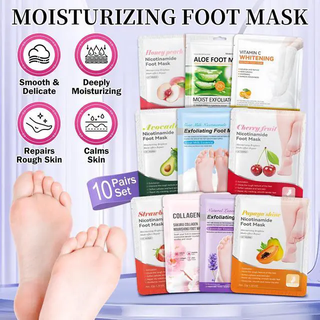 Alt view image 2 of 7 - 10PCS Moisturizing Foot Mask Set for Dry Cracked Feet, Foot Care Kit