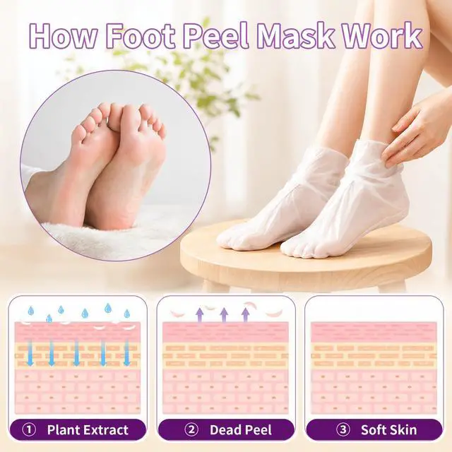 Alt view image 4 of 7 - 6 Pack Foot Peeling Mask, Foot Mask for Exfoliates Dead Skin & Tough Calluses, Softens Dry Cracked Rough Heels to Restore Baby Soft Feet, Feet Peeling Mask Gift for Men Women, Birthday & Anniversary
