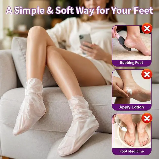 Alt view image 7 of 7 - 6 Pack Foot Peeling Mask, Foot Mask for Exfoliates Dead Skin & Tough Calluses, Softens Dry Cracked Rough Heels to Restore Baby Soft Feet, Feet Peeling Mask Gift for Men Women, Birthday & Anniversary