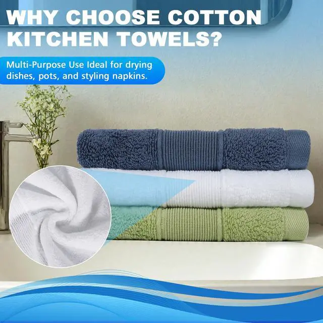 Alt view image 4 of 7 - Premium 100% Cotton Washcloths 3-Pack - 13x13 Inch Highly Absorbent Face Towels with Decorative Band - Thick, Durable, Lint-Free Wash Cloths for Bathroom, Body, Spa & Kitchen Cleaning