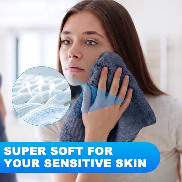 Alt view image 3 of 7 - Premium 100% Cotton Washcloths 3-Pack - 13x13 Inch Highly Absorbent Face Towels with Decorative Band - Thick, Durable, Lint-Free Wash Cloths for Bathroom, Body, Spa & Kitchen Cleaning