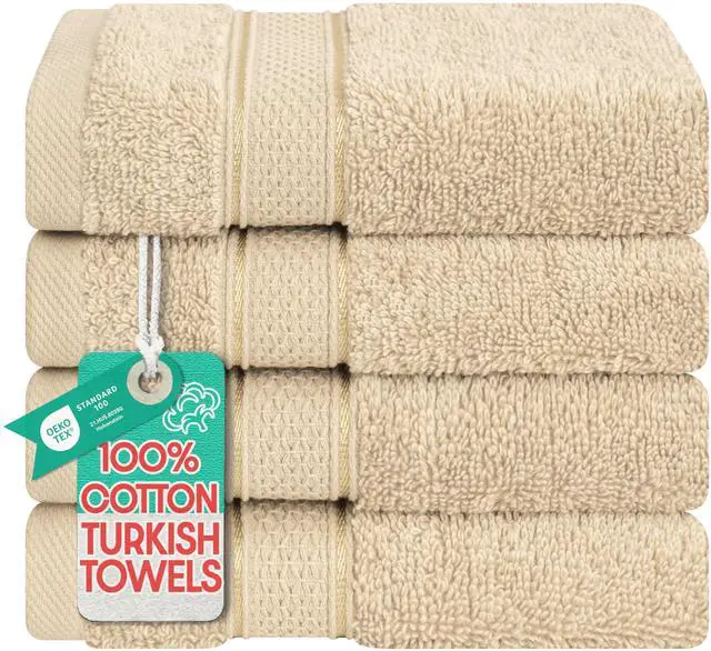 Main image of Salem Washcloth Sets, 4 Piece Luxury 600 GSM 100% Cotton Washcloths for Bathroom, 13x13 inches Washrags Premium Quality Hand Face Towels, Beige
