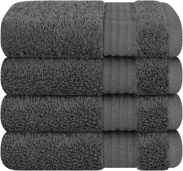 Main image of 100% Cotton Turkish Towel Set, Soft Absorbent Quick Dry, 4 Piece Washcloth Set, Dark Gray
